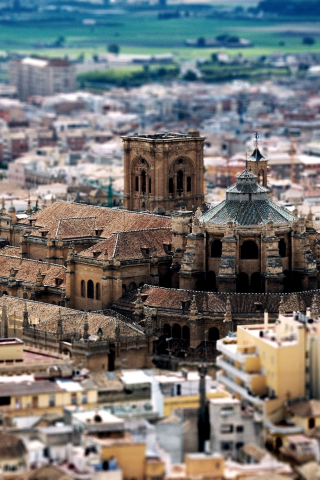 granada cathedral, крыши, church, buildings, дома, tilt-shift