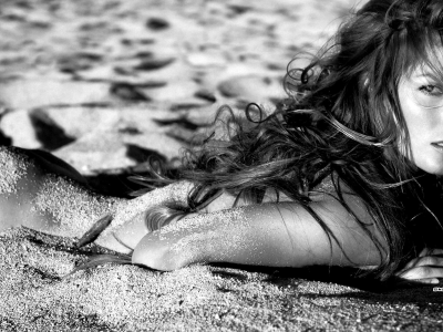 девушка, песок, пляж