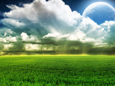 облака, небо, фото, луна, трава, поле, природа, пейзажи