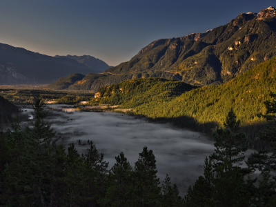 скалы, лес, долина, деревья, горы, канада, туман, squamish valley, сквамиш