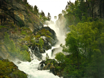 дымка, туман, лес, водопад, пар, природа