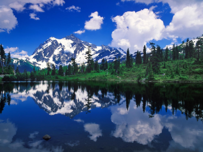 озеро, mount shuksan, лес, reflection, отражение, горы, природа