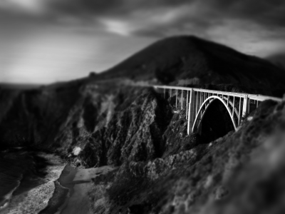 горы, обработка, мост, арт, фото, изображение, чёрно-белое