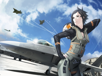 самолет, арт, kozaki yusuke, истребитель, шлем, костюм, ace combat, девушка, kei nagase