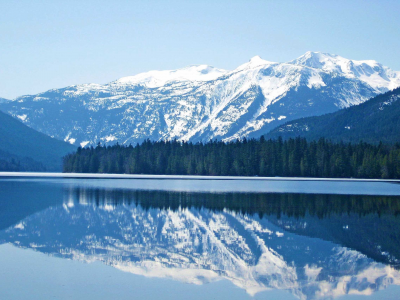 озеро, природа, снег, горы, пейзаж, лес, отражение
