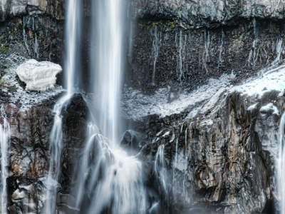 скала, зима, водопад