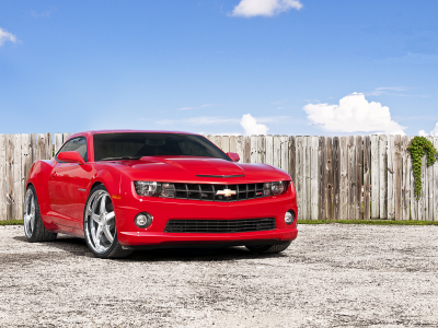 chevrolet, камаро, мускул кар, забор, red, camaro, красный, шевроле