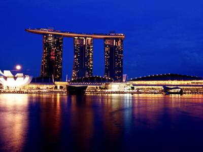 город, отель, вечер, огни, сингапур