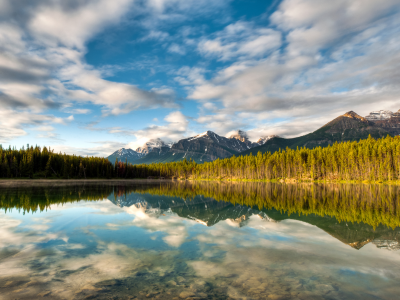 прозрачность, небо, отражение, canada, озеро, канада, горы
