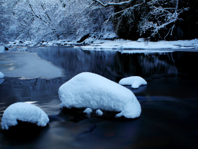 снег, природа, зима, река