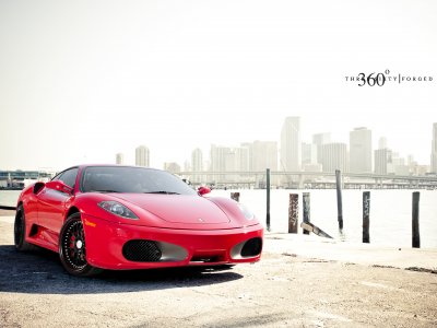 мост, передняя часть, феррари, ferrari, 360 three sixty forged, f430, небоскрёбы, красный