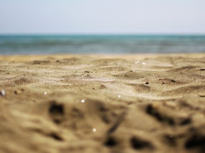пляж, песок, блики, вода, горизонт, песчинки, фокус, море
