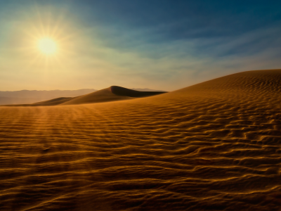 солнце, песок, дюны, закат, пустыня, пейзаж