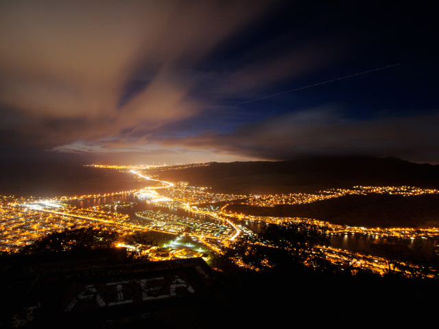 kai, clouds, hawaii, огни, usa, sky, гавайи, ночь, night