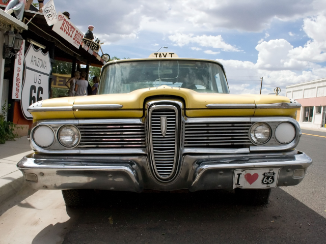 шоссе 66, route 66, аризона, will rogers highway, такси, vintage taxi, америка, дорога, ретро, улица