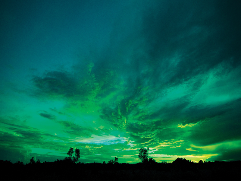 небо, ночь, зеленое