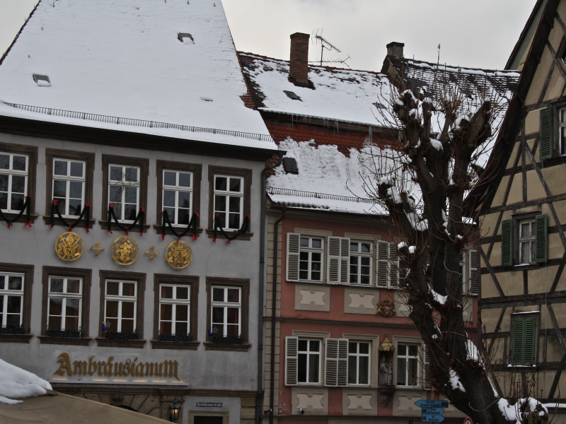 дома, город, германия, улица, зима, крыши