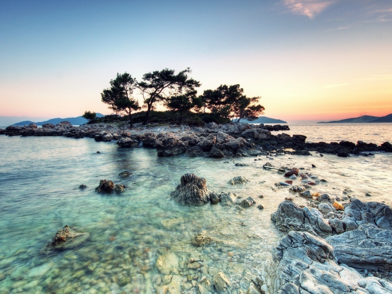 хорватия, природа, лазурь, пейзаж, горизонт, море, остров, камни, небо
