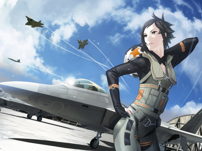 самолет, арт, kozaki yusuke, истребитель, шлем, костюм, ace combat, девушка, kei nagase