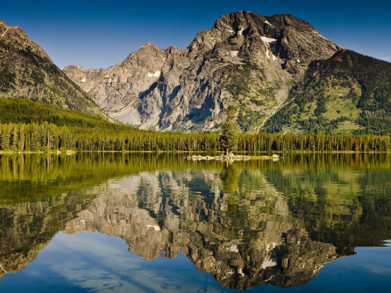 горы, отражение, озеро, лес