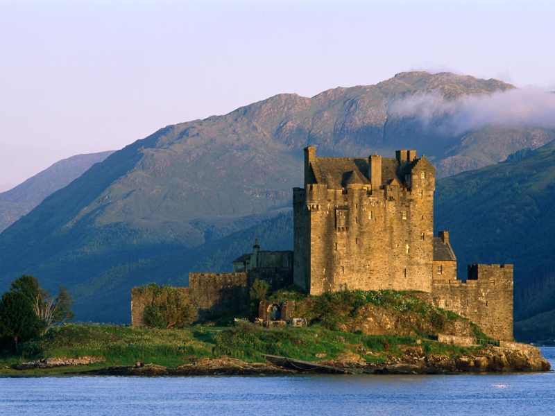 вода, замок, горы, шотландия, красиво, природа