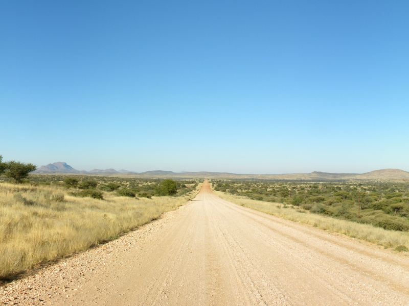небо, south africa, песок, namibia, пустыня, природа, намибия, трава, дорога, горизонт, панорама, фото, южная африка, кусты