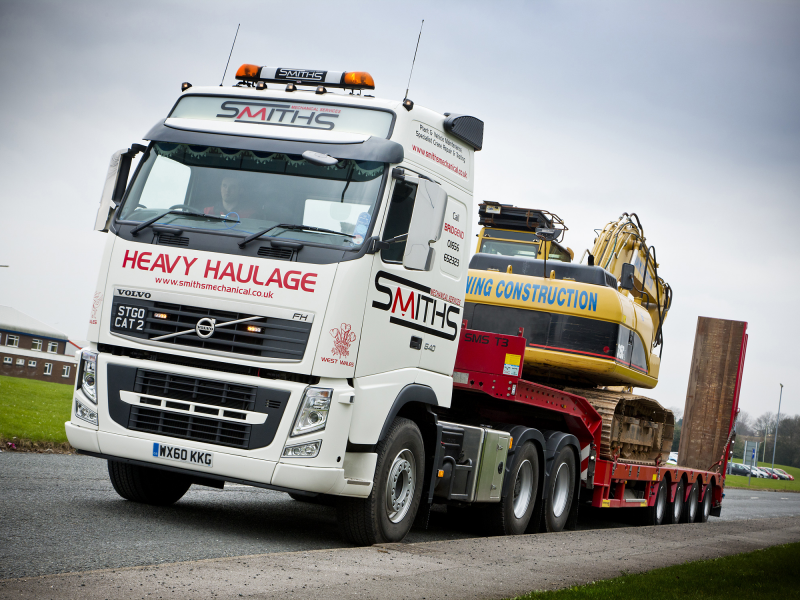 дорога, низкорамный тралл, экскаватор, uk, truck, великобритания, 540, fh13, вольво, грузовик, volvo