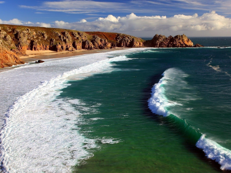 берег, океан, песок, скалы, камни, волны, облака