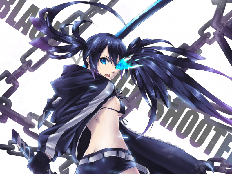 black rock shooter, цепи, девушка, меч, курой, мато, оружие, надпись