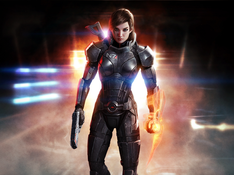 женщина, шепард, костюм, shepard, mass effect 3, игра, female, оружие