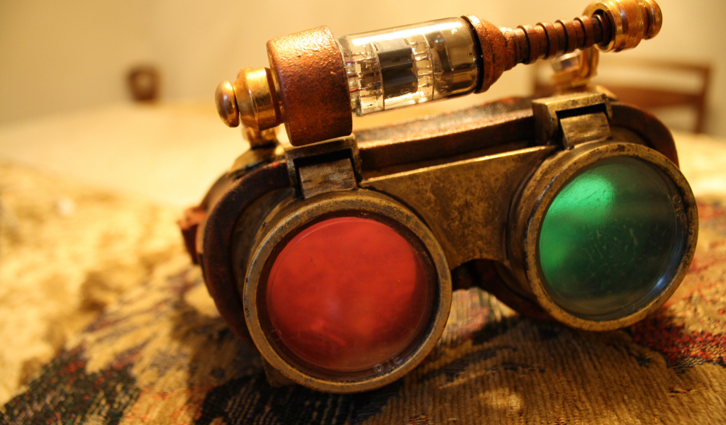 метал, steampunk, линзы, лампа, очки