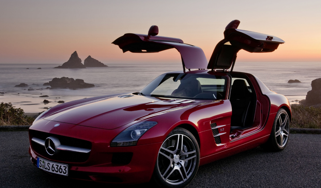 benz sls amg, бардовый, mercedes