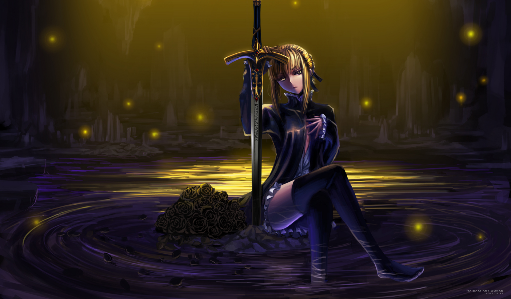 stay night, fate, взгляд, saber, девушка