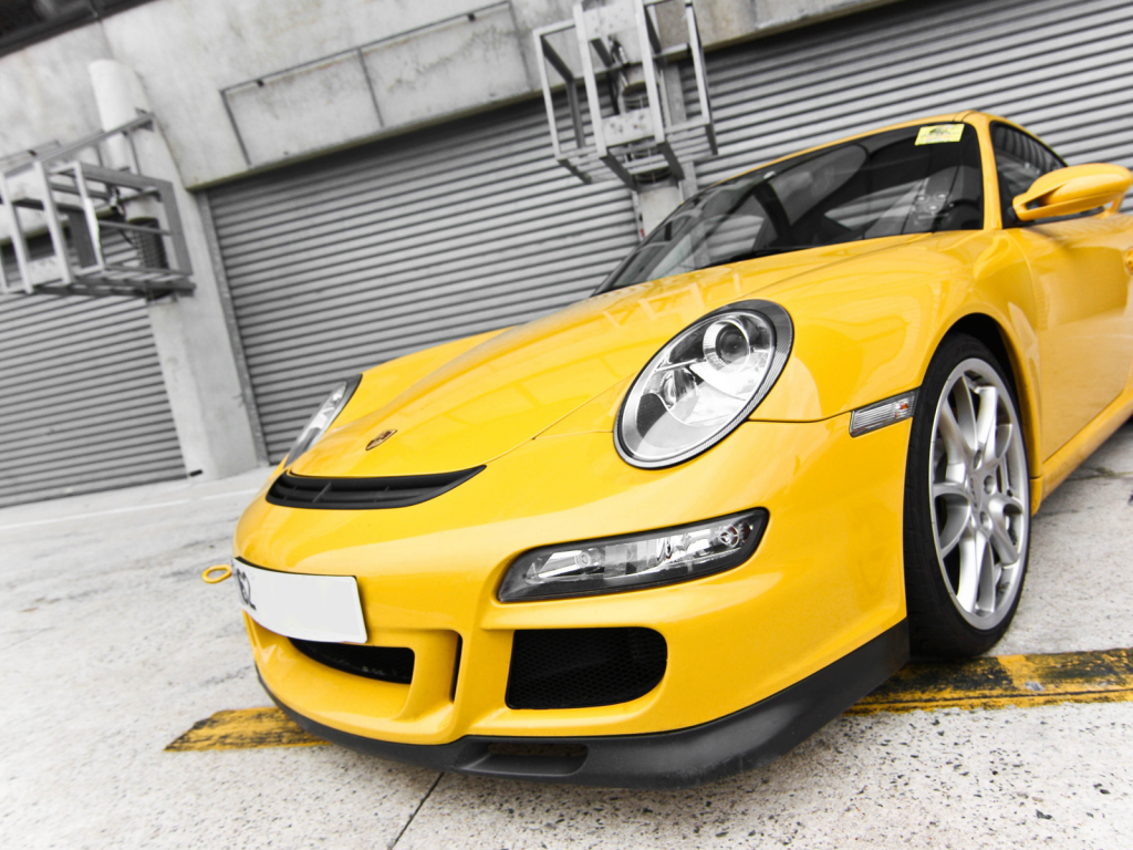 porsche 997 gt3, порше, приближение, суперкар, желтый, supercar