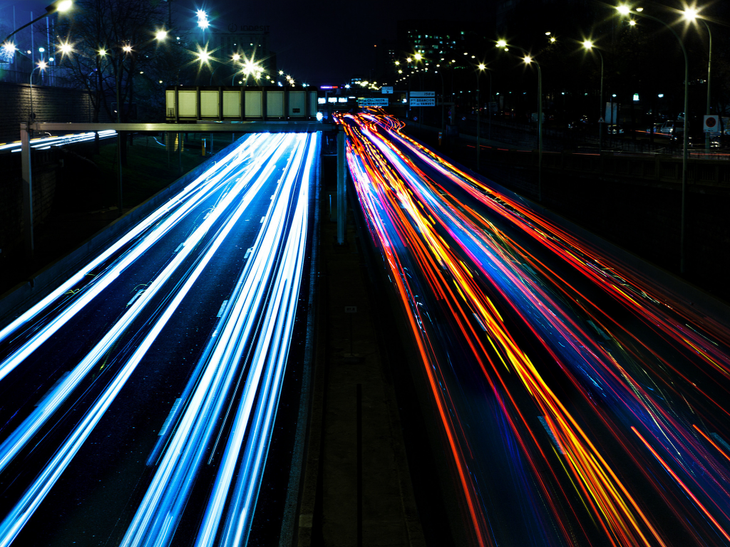 улица, фонари, ночь, машины, свет, огни, дорога