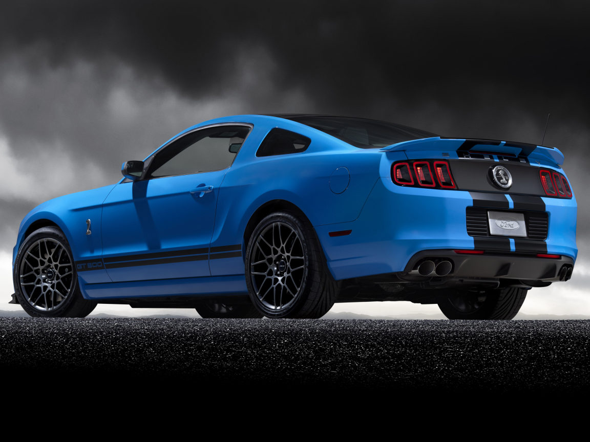 синий, mustang, gt500, blue, спортивные полосы, задняя часть, ford, shelby, мустанг, форд, шелби