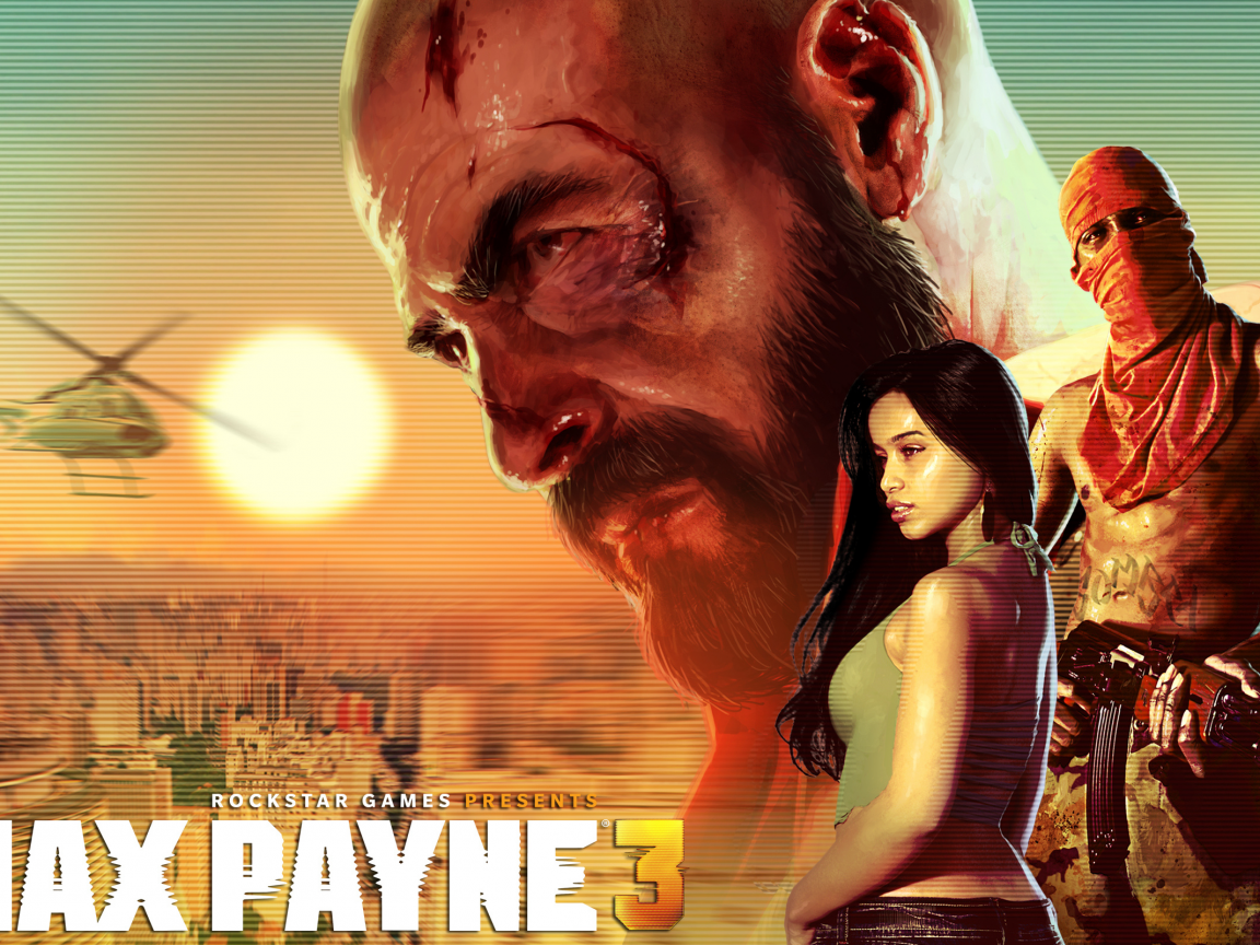 city, helicopter, sun, girl, ak-47, max payne 3