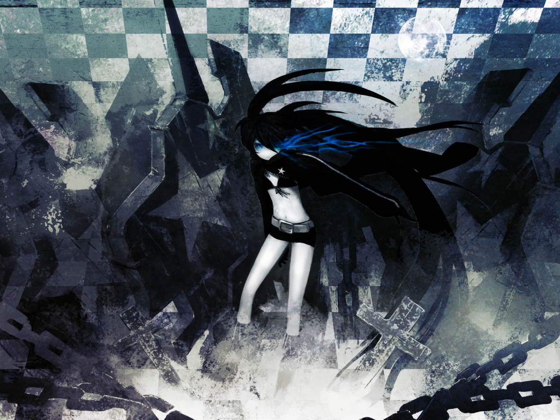 цепи, звёзды, обои, мато курои, mato kuroi, девушка, аниме, клетки, black rock shooter, кресты