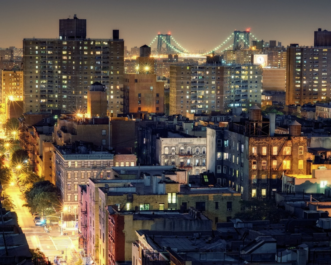 нью-йорк, new york city, night, from noho, nyc, огни, roof, ночь, williamsburg bridge, ower east side, brooklyn, usa