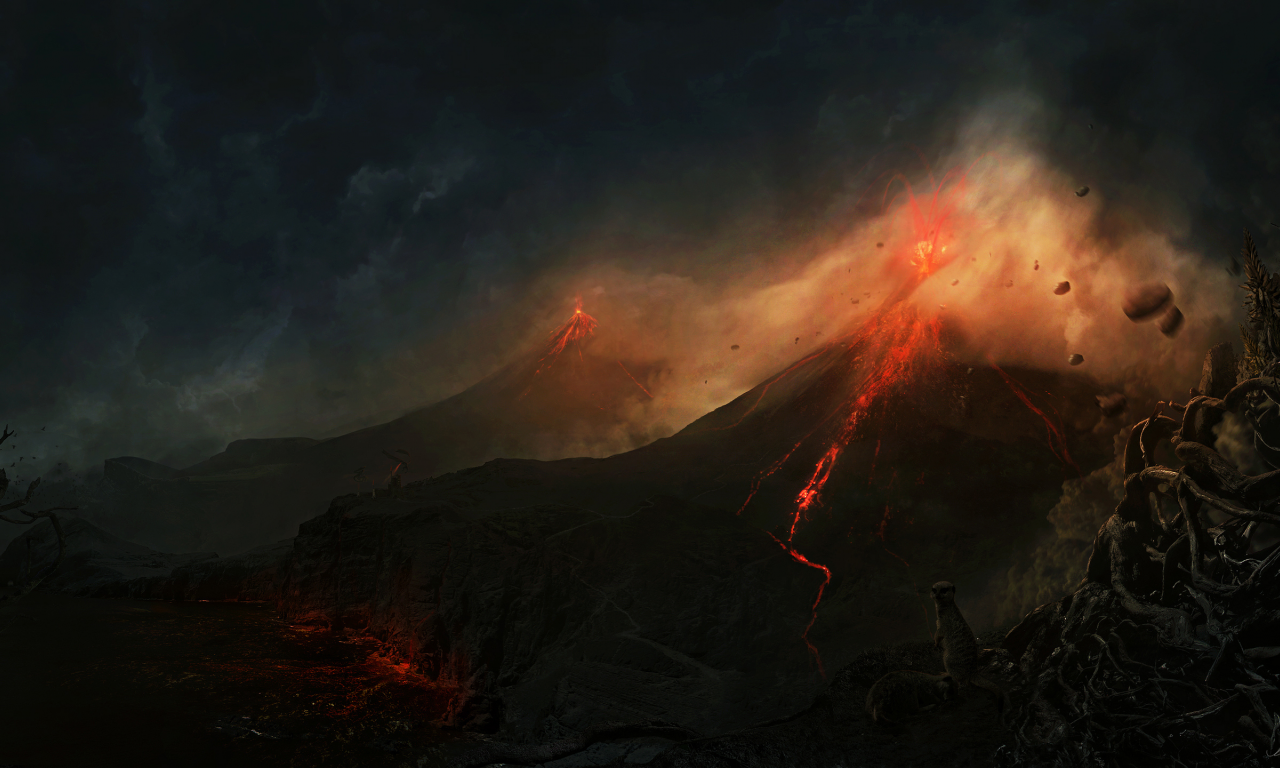 огонь, вулкан, извержение, лава