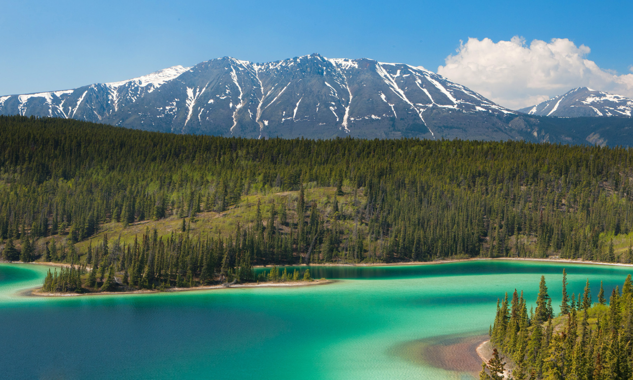 озеро, деревья, горы, alaska, emerald lake