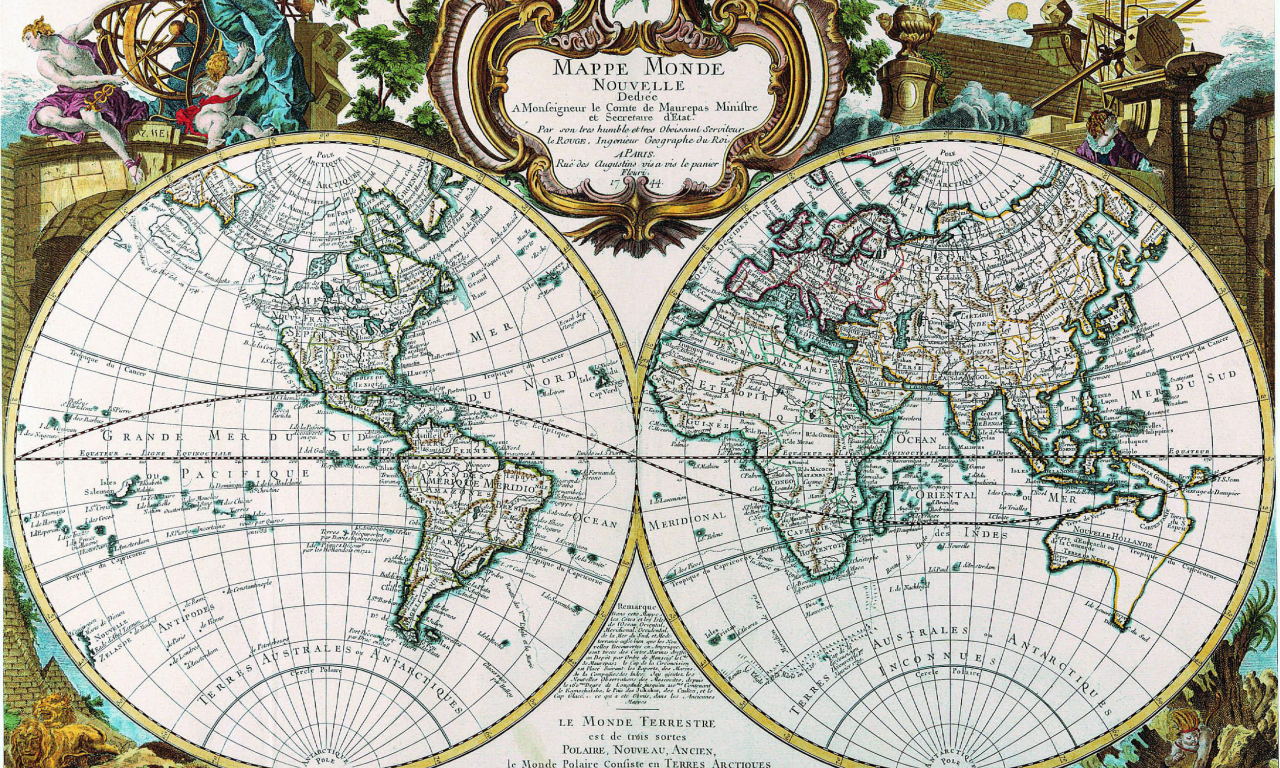 карта, древность, mappe monde, полушария, 1744