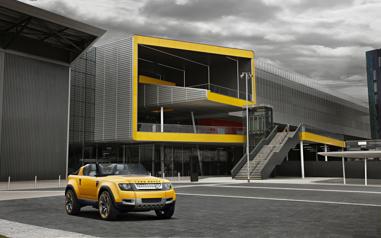 здание, желтый, dc100 sport, джип, внедорожник, ленд ровер, land rover