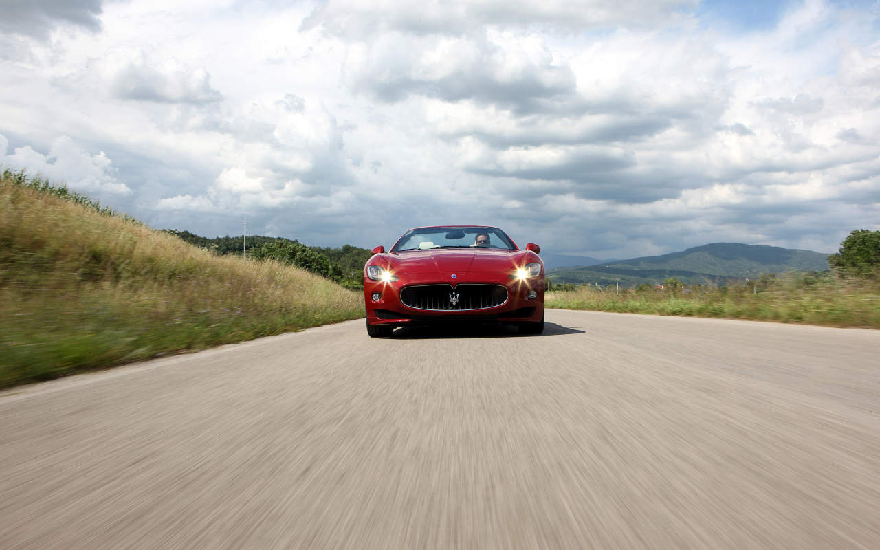 clouds, дорога, скорость, машина, 3000x2000, car, трава, road, speed, grass, sky, облака, maserati grancabrio sport 2012, небо