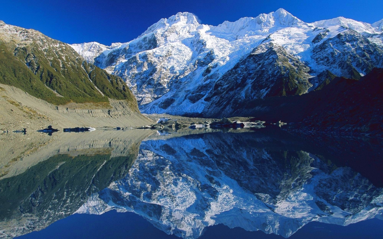 новая зеландия, озеро, отражение, природа, горы