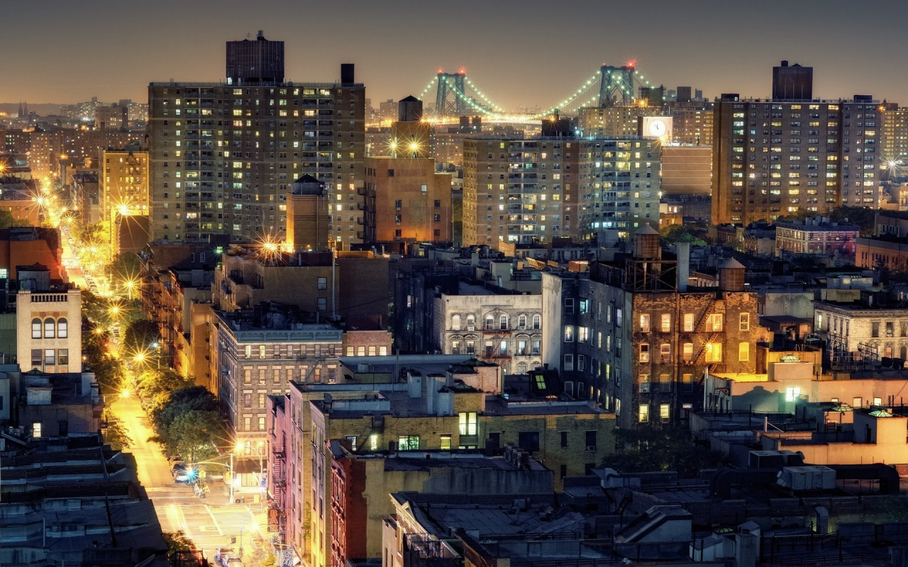 нью-йорк, new york city, night, from noho, nyc, огни, roof, ночь, williamsburg bridge, ower east side, brooklyn, usa