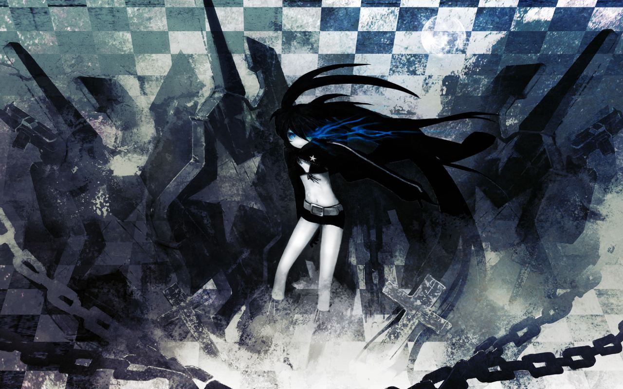 цепи, звёзды, обои, мато курои, mato kuroi, девушка, аниме, клетки, black rock shooter, кресты