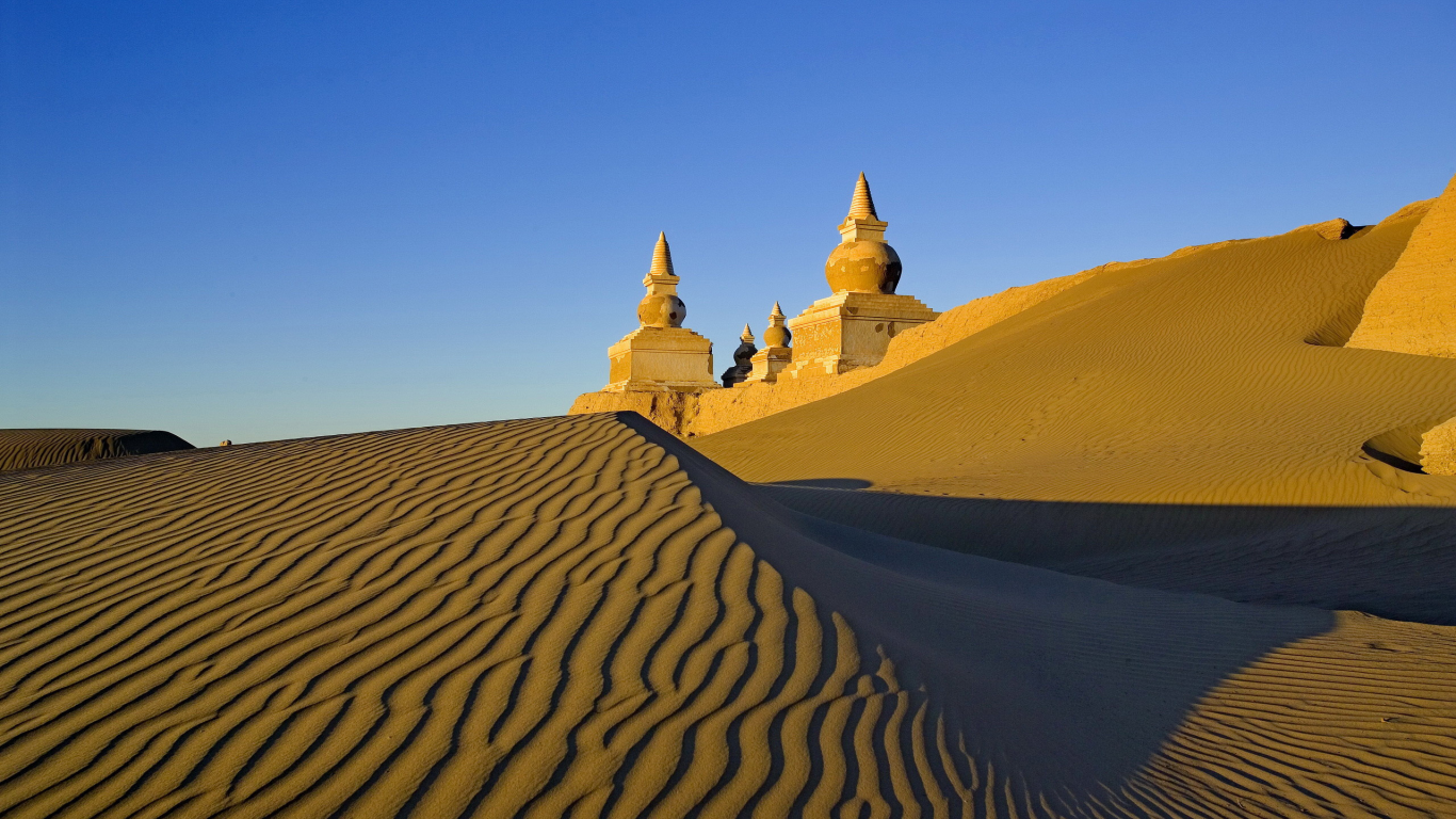 пустыня, дюны, песок, башни, пейзаж