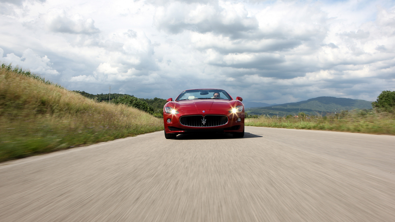 clouds, дорога, скорость, машина, 3000x2000, car, трава, road, speed, grass, sky, облака, maserati grancabrio sport 2012, небо