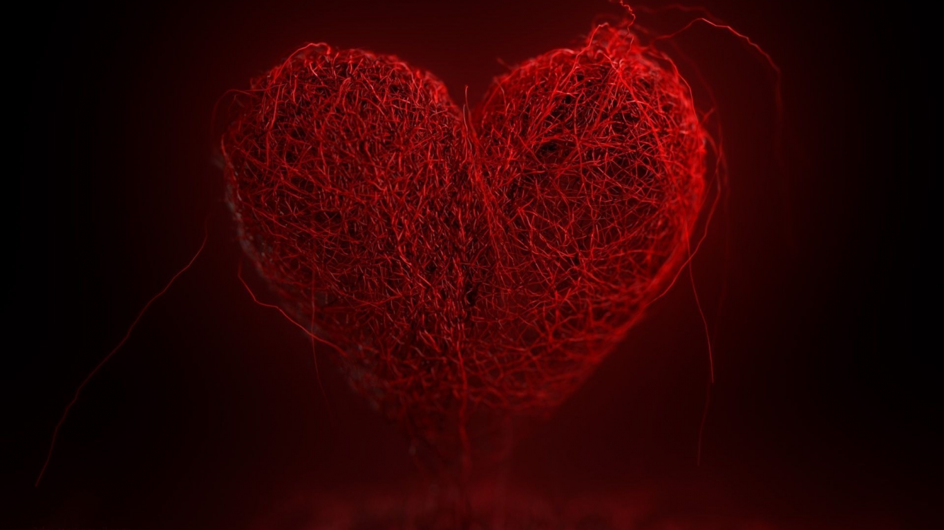 сердце, красное, нити